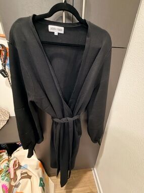 Andrea Iyamah Black Wrap cardigan with Self-Tie Belt one size